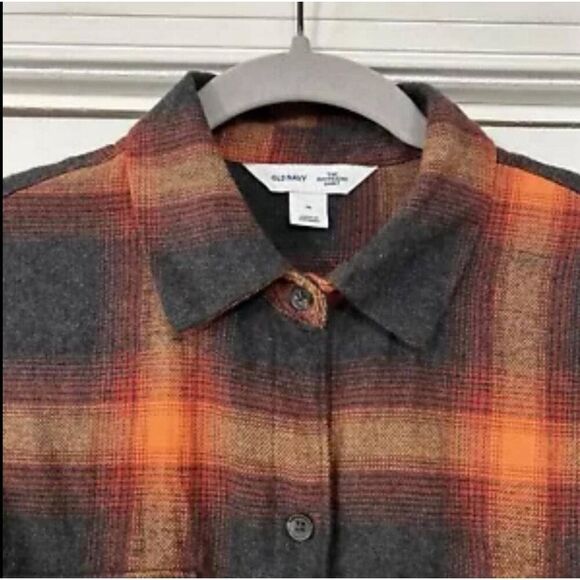 Old Navy Evermore Flannel Shirt women's Medium orange plaid Swiftie Eras tour - Picture 3 of 13